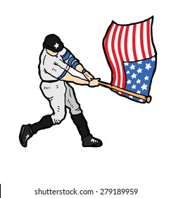 baseball player waving USA flag