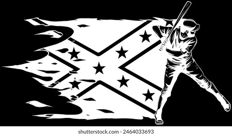 Baseball player in white line on black background