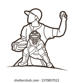 Baseball players action cartoon sport graphic vector