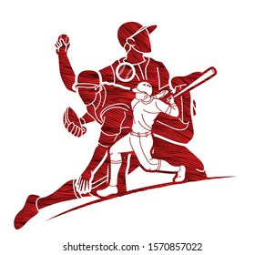 Baseball players action cartoon sport graphic vector