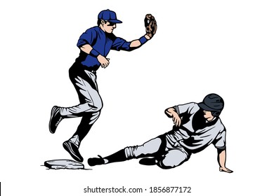 Baseball players in action Vector illustration - Hand drawn 