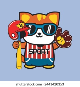 the baseball player's cat,design cartoon vector illustration