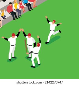 Baseball players celebrating isometric 3d vector illustration for banner, website, illustration, landing page, template, etc