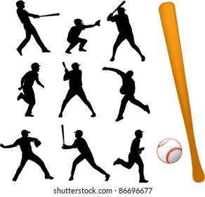 baseball players collection silhouettes -- vector