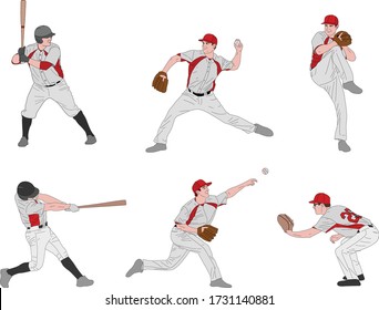 baseball players detailed color illustration - vector