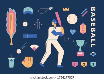 Baloncestistas y equipo de béisbol. estilo de diseño plano ilustración vectorial mínima.