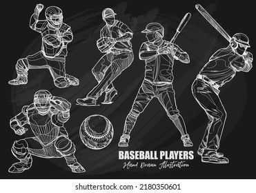 baseball players hand drawn on chalkboard. vector illustration