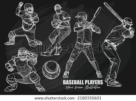 baseball players hand drawn on chalkboard. vector illustration