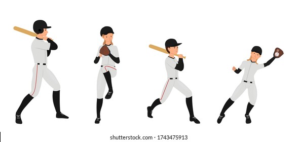 Baseball players icon set. Sport vector illustration in a flat style.