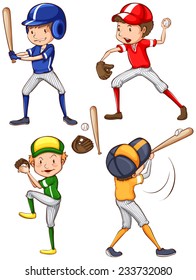 Baseball players on a white background 