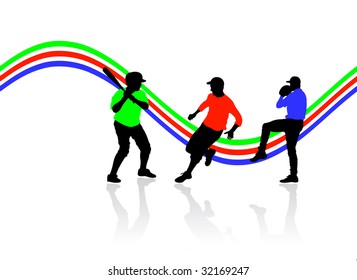 baseball players with reflection on the floor, vector illustration