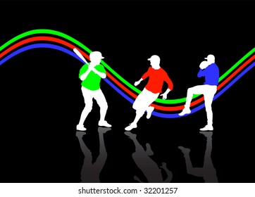 baseball players with reflection on the floor, vector illustration