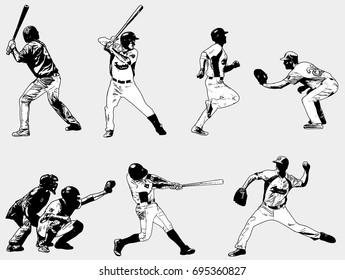 baseball players set - sketch illustration - vector