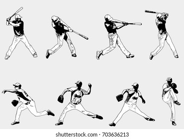 baseball players set - sketch illustration, vector 