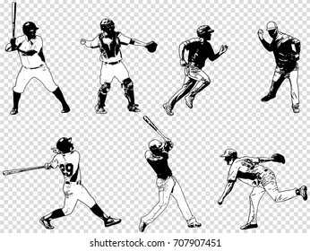 Baseball Players Set - Sketch Illustration, Vector 