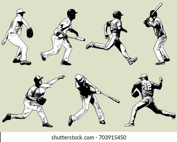 Baseball Players Set - Sketch Illustration,vector 