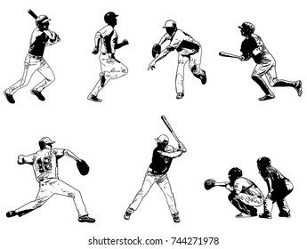 Baseball Players Set - Sketch Illustration,vector