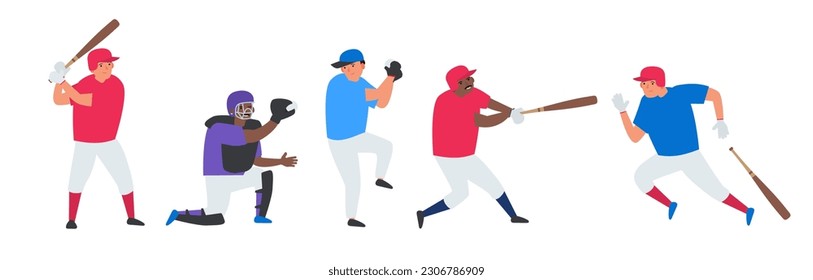baseball players set vector illustration