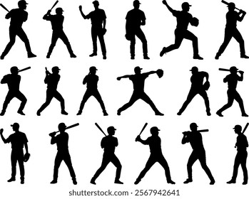 Baseball players silhouette on white background