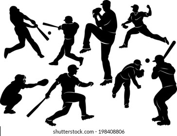baseball players in silhouettes