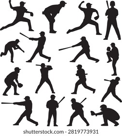 Baseball Players Silhouettes Set Active Actions
