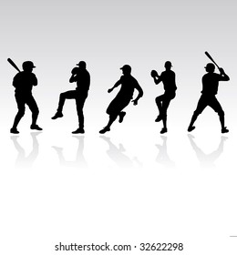 baseball players silhouettes, vector illustration