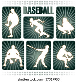 Baseball players silhouettes. Vector illustration.