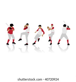 baseball players silhouettes, vector illustration