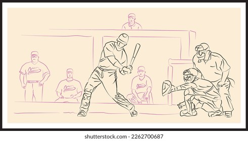 Baseballspieler Skizzenzeichnung. Vektorgrafik.