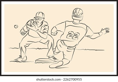 Baseball players sketch drawing. Vector illustration.