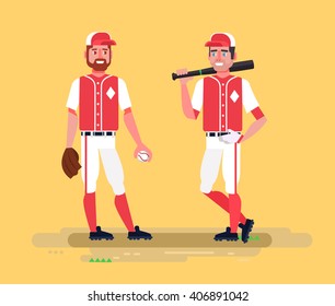 Baseball players. Vector flat cartoon illustration