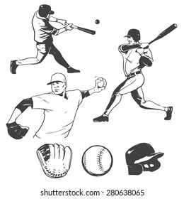 baseball players vector illustration inking