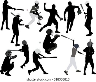 baseball players vector silhouette 