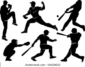 Baseball Players Vector Silhouettes Stock Vector (Royalty Free ...