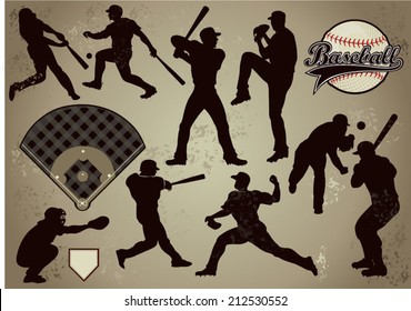 baseball players in vector silhouettes