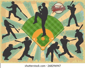 baseball players in vector silhouettes