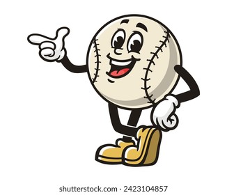 Baseball with pointing finger cartoon mascot illustration character vector clip art hand drawn