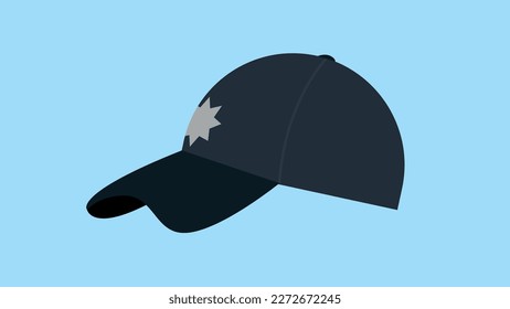 Baseball police cap. Vector illustration in flat style on blue background.