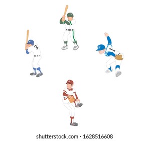 Baseball positions. Baseball player isolated vector illustration.