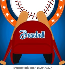 Baseball poster with a baseball helmet, bats and ball - Vector