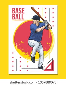 Baseball poster, placard. Vector illustration of a baseball player with bat, ready to hit. Beautiful sport themed poster. Abstract background, summer sports, team game