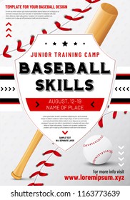 Baseball poster template with shield, ball and bat - sample text in separate layer. Vector illustration.