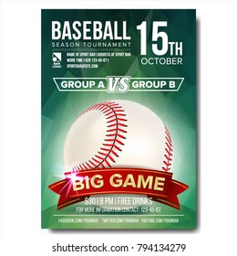 Baseball Poster Vector. Design For Sport Bar Promotion. Baseball Ball. Modern Tournament. Game Illustration
