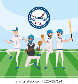 baseball professional team with uniform in the field