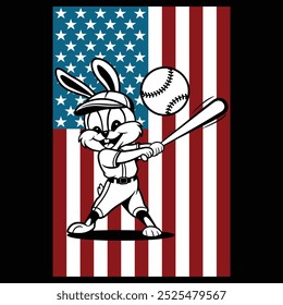 Baseball Rabbit American Flag Patriotic Camiseta