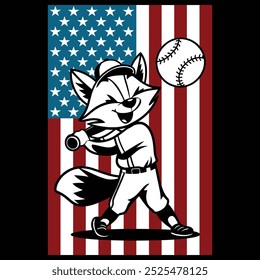 Baseball Raccoon American Flag Patriotic T-shirt