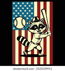 Beisebol Raccoon USA Bandeira Patriótica Gift T Shirt