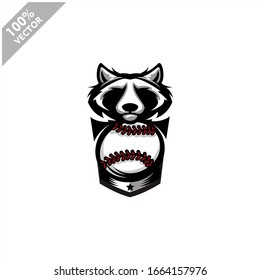 Baseball Racoon team logo design. Scalable and editable vector.