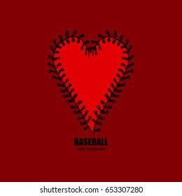 Baseball, red heart shape, logo, symbol, softball laces, love, hand drawing, sketch. Print on the T-shirt, sport emblem design. 