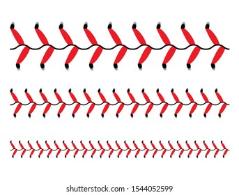 Baseball Red Lace Seam Thread. Base Ball Vector Illustration Lace Stitch.